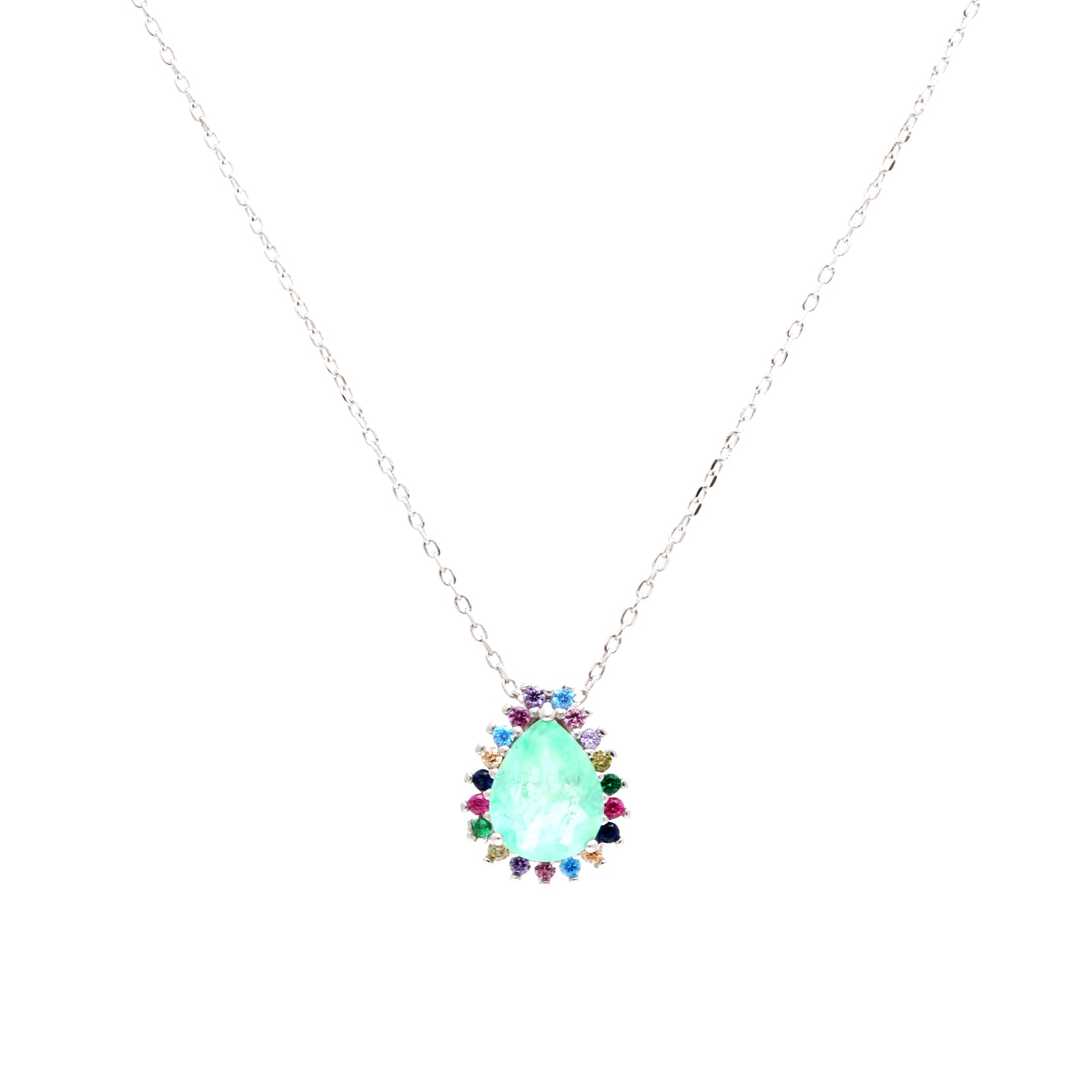 Colar Fusion Esmeralda Colombiana em Gota com Zircônias coloridas