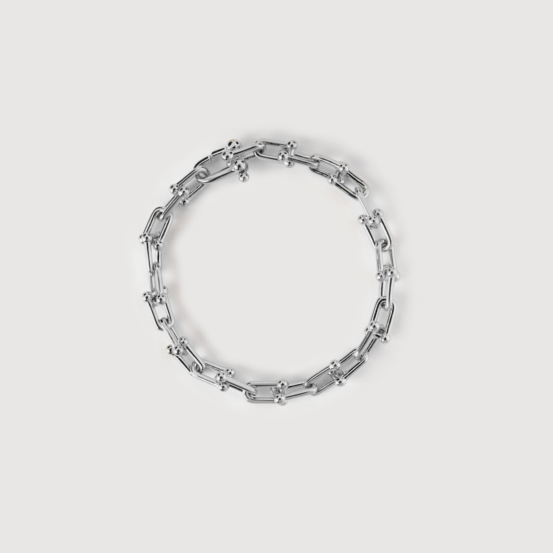 Pulseira Elos ovais com bolinhas em banho de ródio