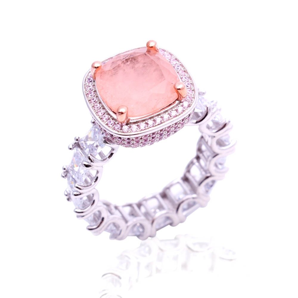 Anel Fusion Morganita com Zircônias