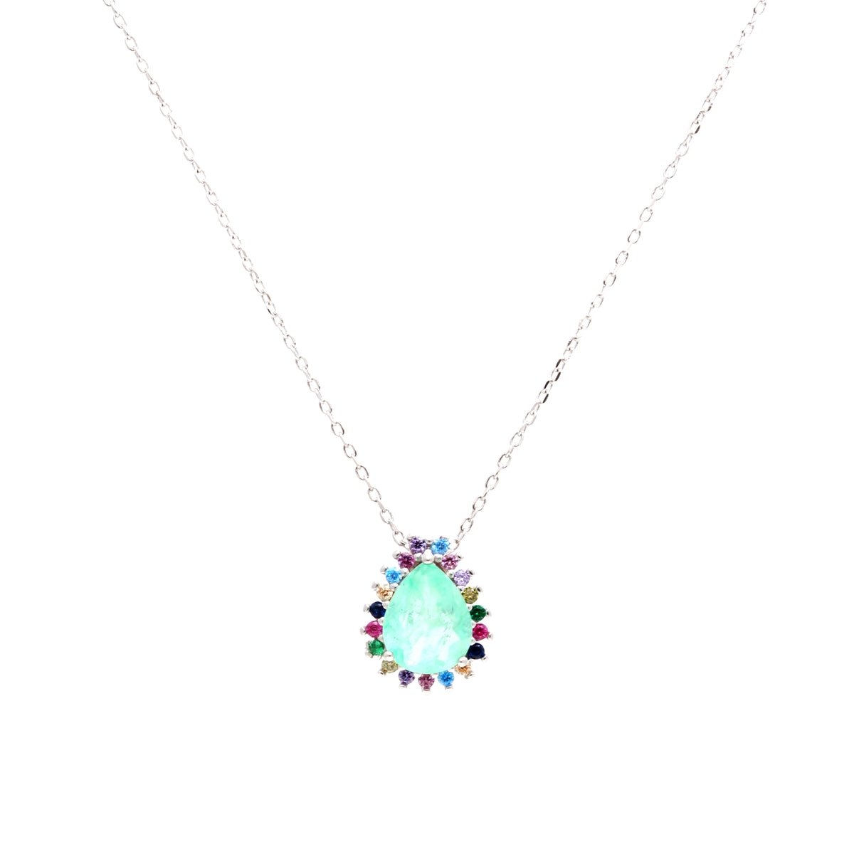 Colar Fusion Esmeralda Colombiana em Gota com Zircônias coloridas