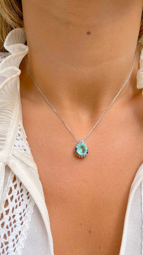 Colar Fusion Esmeralda Colombiana em Gota com Zircônias coloridas