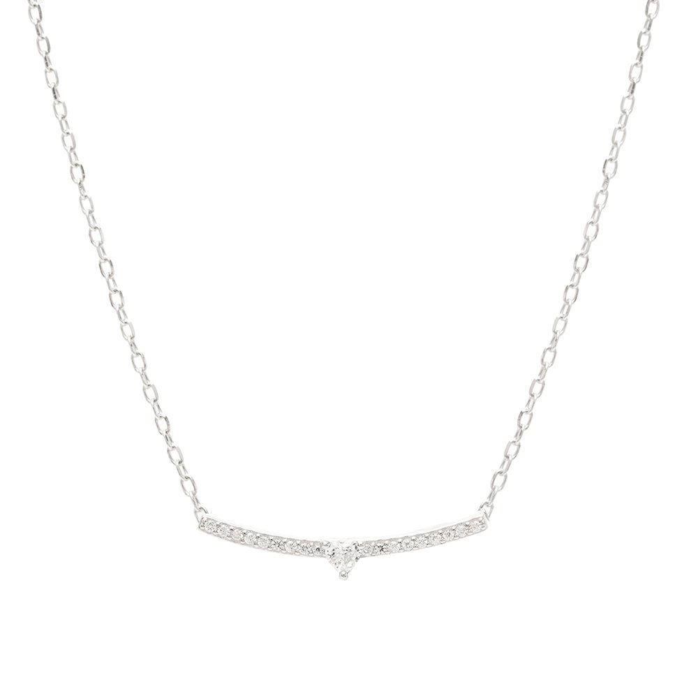 Colar Barra de Zircônias Brancas com Mini Coração