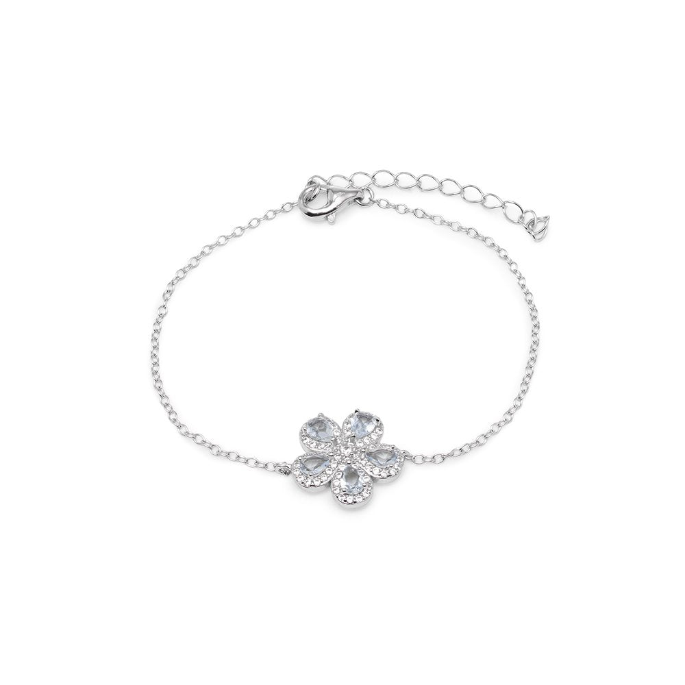 Pulseira Flor 5 Pétalas de Zircônias e Cristal London Blue