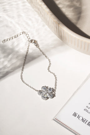 Pulseira Flor 5 Pétalas de Zircônias e Cristal London Blue