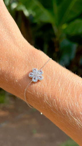 Pulseira Flor 5 Pétalas de Zircônias e Cristal London Blue