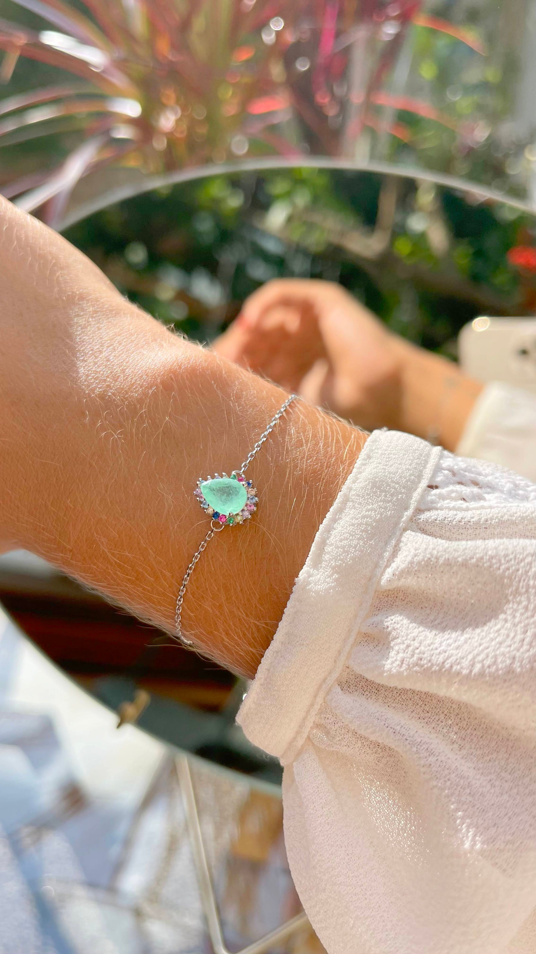 Pulseira Fusion Esmeralda Colombiana em Gota com Zircônias coloridas