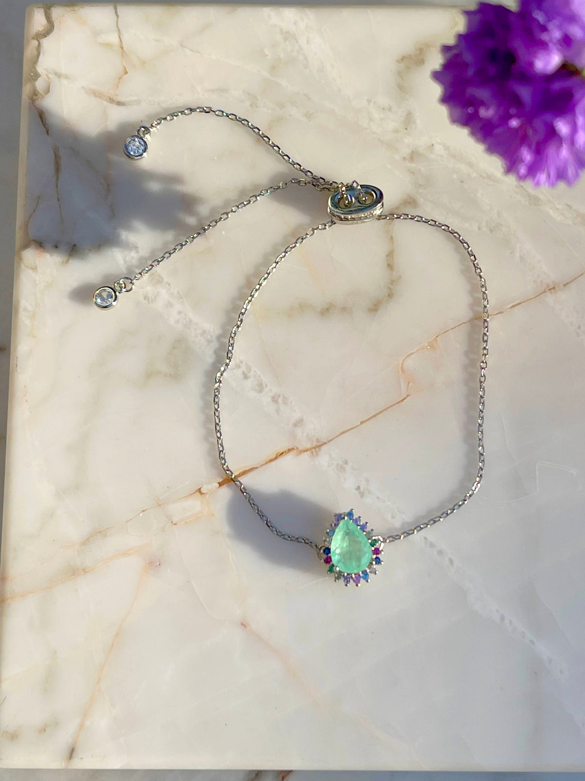 Pulseira Fusion Esmeralda Colombiana em Gota com Zircônias coloridas