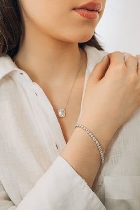 Pulseira Riviera 3mm Moissanite em banho de ródio