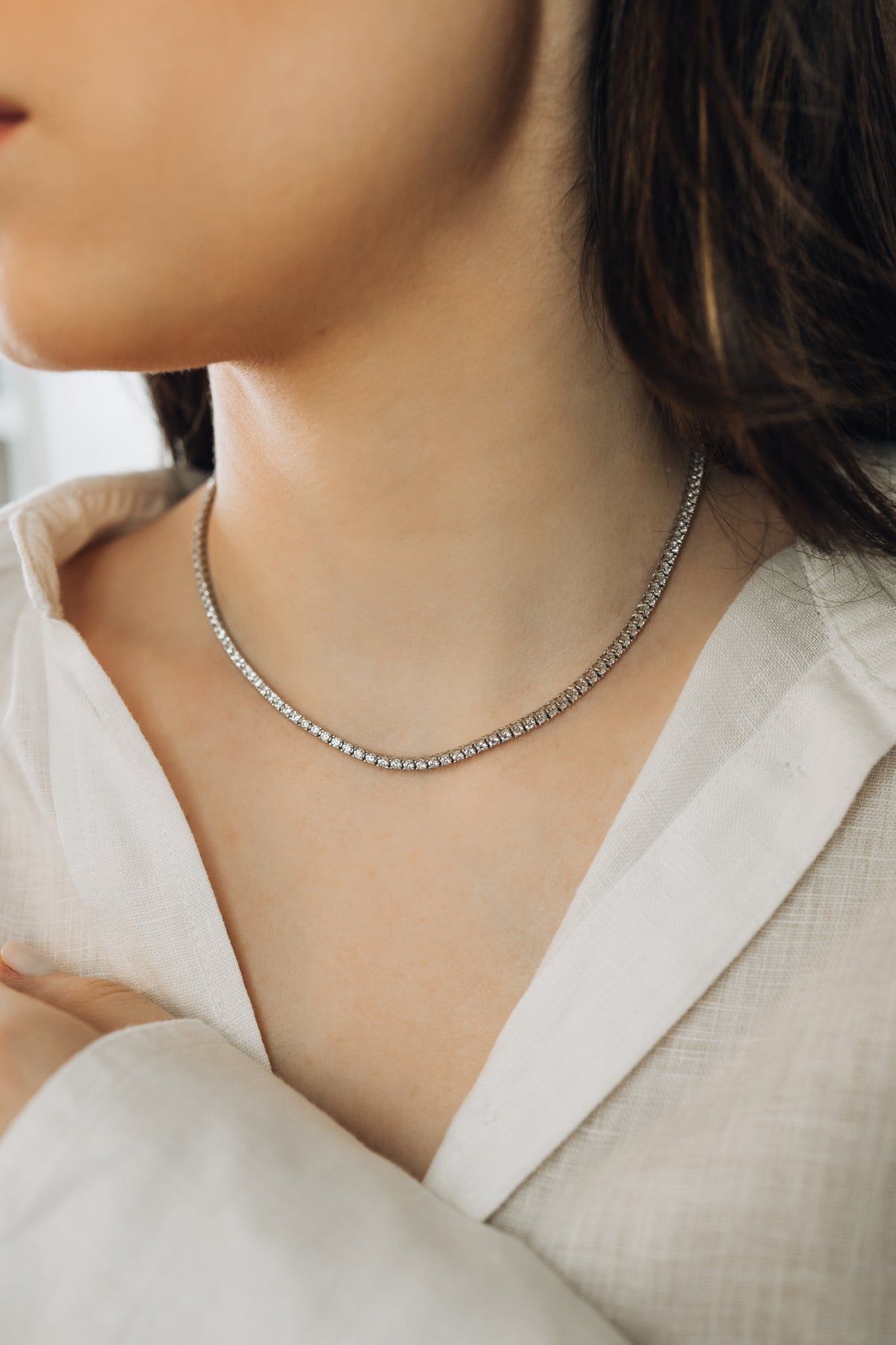 Colar Riviera 2mm em banho de ródio